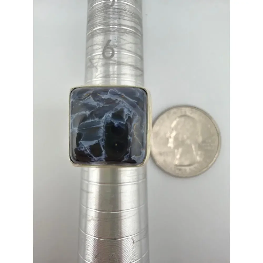 Square Blue Pietersite 925 Sterling Silver Ring Size 6.5